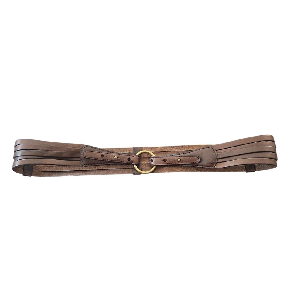 Eddie Bauer Vintage Brown Leather Wide Multi Strap Brass Ring Belt L/G